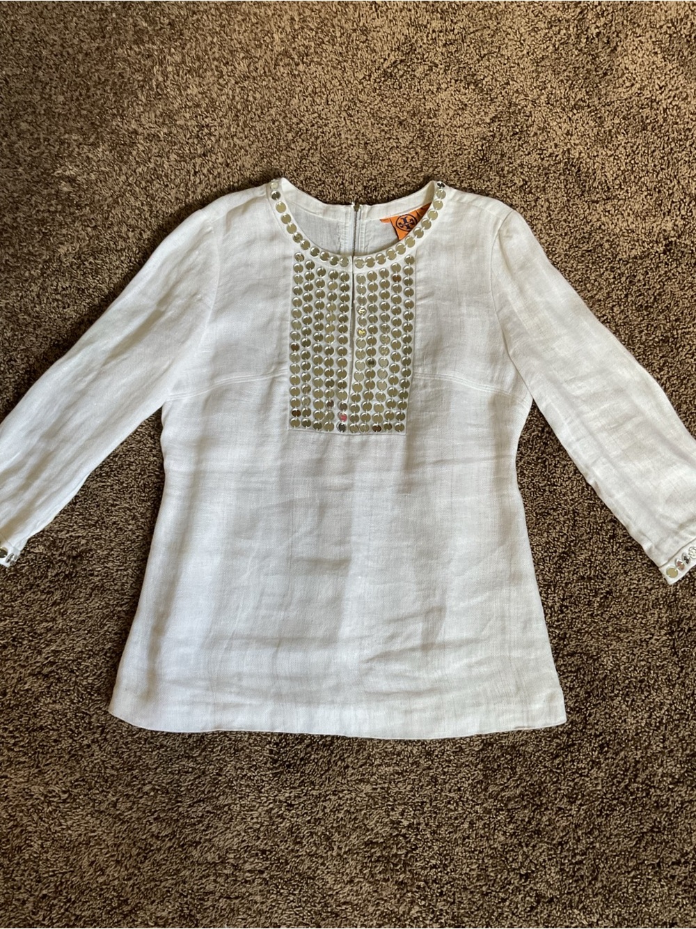 Preowned Tory Burch Linen top sz 12 - has been altered see pics for sizing